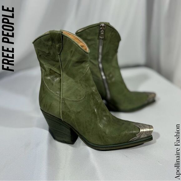 FREE PEOPLE BRAYDEN WESTERN BOOTS IN GREEN SIZE 37.5 NEW - Picture 3 of 8